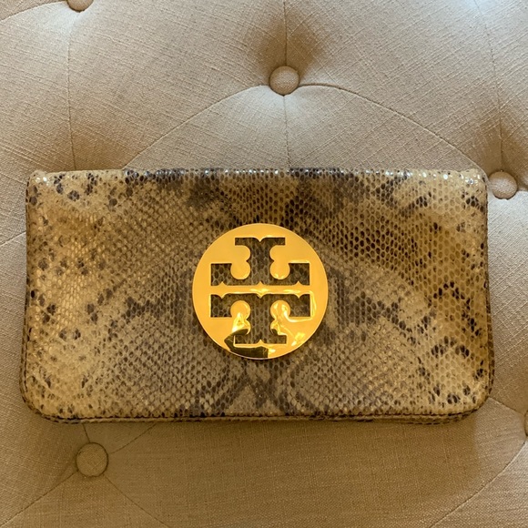 Tory Burch Reva Python Snakeskin clutch/shoulder bag - Picture 1 of 7